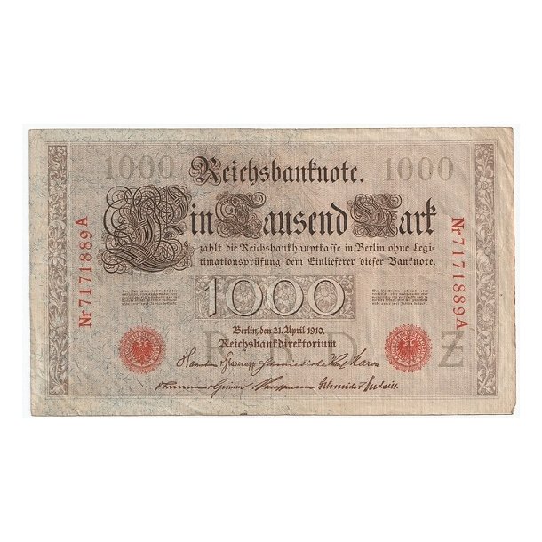 Reichsmark, 1000 Mark 1910 Documents, paper money and more Reichsmark, 1000 Mark 1910 Documents, paper money and more